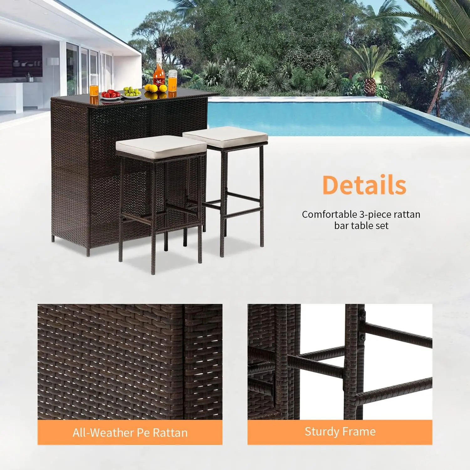 Wicker Patio Furniture 3 Piece Patio Set Chairs Wicker Outdoor Rattan Conversation Sets Bistro Set Coffee Table