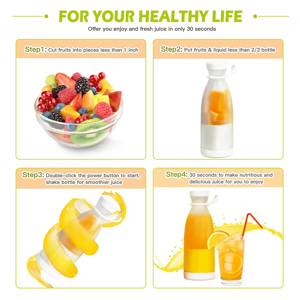 Fruit Blender Fruit Juicer Mini Fast Juice Juicer Fresh Fruits Mixer Smoothie Bottle Handheld 6-blade USB Rechargeable Multifunctional Fruit Blender
