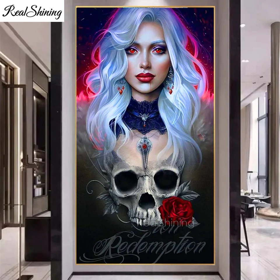 Vampire Woman Skull 5D Diy Diamond Painting Gothic Horror of The Dead Full Diamond Mosaic Art Cross Stitch Home Decoration T1718