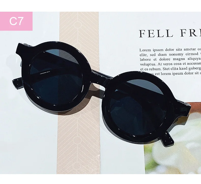Free shipping children's color round frame light PC cute small face sunglasses
