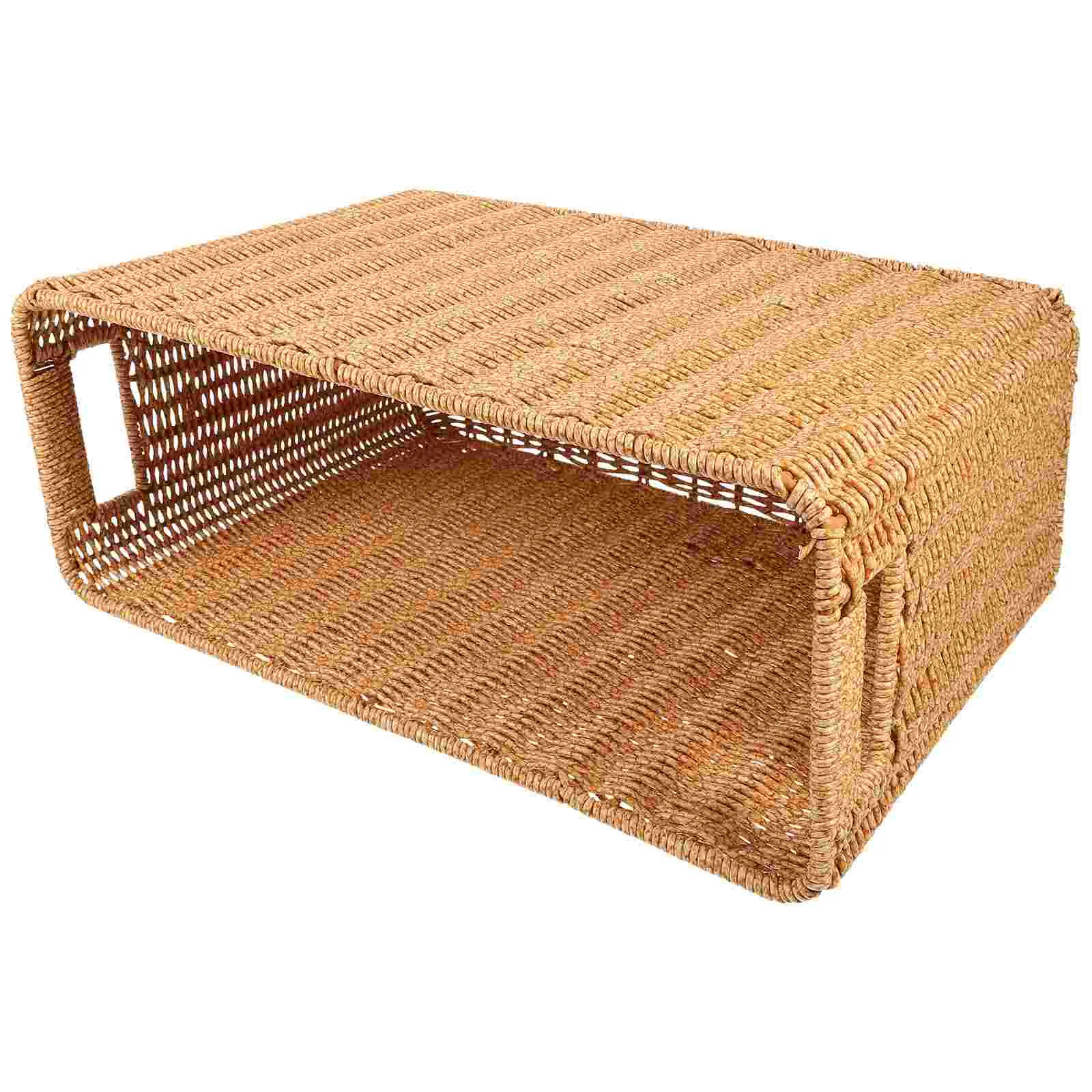 

Imitation Rattan Weave Basket Japanese Style Storage Bin Large Capacity Hollow Handle Woven Basket Desktop Finishing Basket