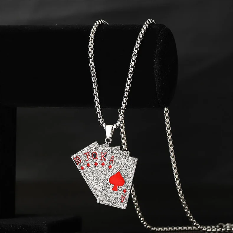 Collier Pendentif As De Pique En Acier Inox - Bijou Poker Punk Pour Hommes, Chaîne 57+5 Cm