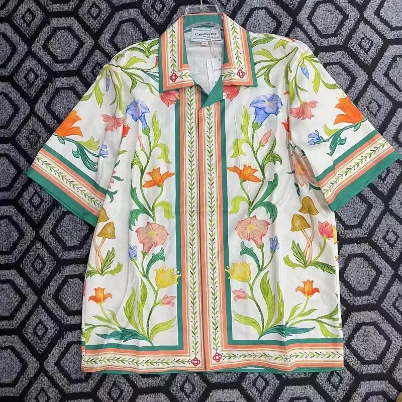

Summer Casablanca Shirts Morning Glory Printed Soft Short Sleeve Loose Soft Hawaiian Shirt for Men Women