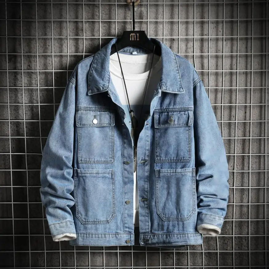 

Men's Cowboy Jacket Blue Color Fashion Streetwear Classic Casual Comfortable Retro Denim Coat Male Brand Cargo Clothes S-3XL