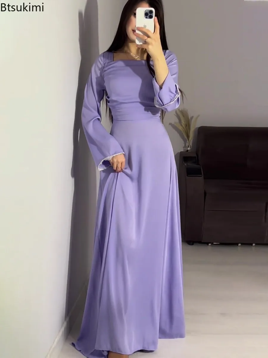 Elegant Muslim Women Dresses Long Sleeve Satin Diamond-encrusted Abaya  Dubai Arabic Party Gown Turkey Islamic Clothing Vestidos - AliExpress  200000345