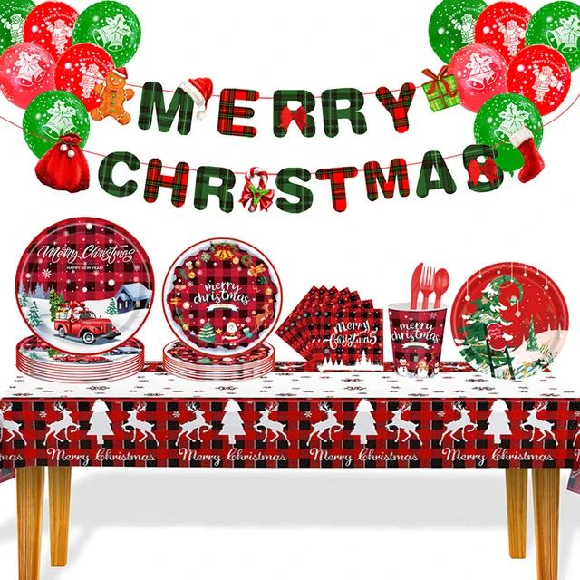 Vaisselle Jetable Pour Fête De Noël, Gobelets, Assiettes, Serviettes,  Décoration Pour La Maison, 2023 - Jetable Partie Vaisselle - AliExpress