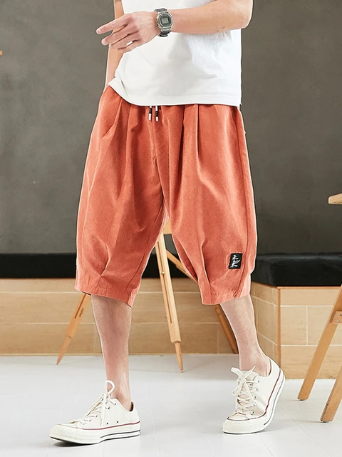 Plus Size Summer Harem Pants Men Short Joggers Chinese Style Calf-Length  Casual Baggy Pants Male
