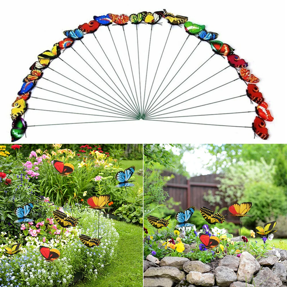 

50PCS Butterflies Garden Yard Planter Colorful Whimsical Butterfly Stakes Decoracion Outdoor Decor Gardening Decoration