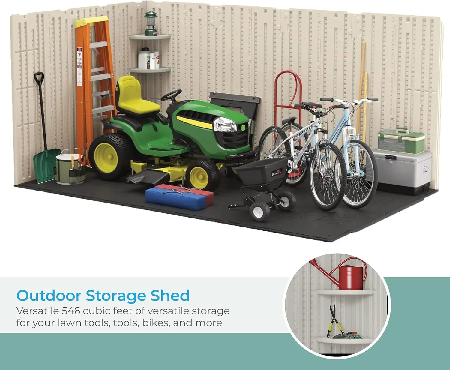 Heavy-Duty Resin Storage Shed Sand 103"D X 100.5"W X 122.25"H Multi-walled Polypropylene Resin Panels with Lockable Doors 4