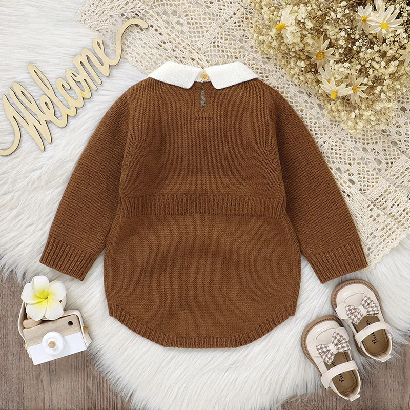 Autumn Baby Knitwear Bodysuit with Embroidered Flowers