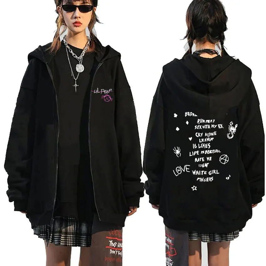 thumbnail image 1 of Sudadera con capucha de rapero Lil Peep para hombre y mujer, abrigo de gran tamaño con cremallera, ropa de calle, moda Hip Hop, 1 of 5