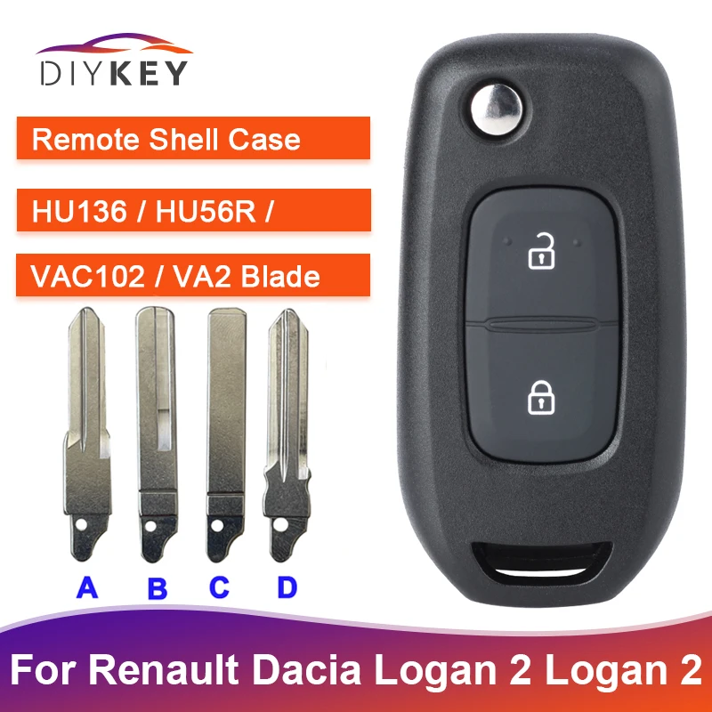 DIYKEY Flip Remote Key Shell 2 Button Fob For Renault Dacia Logan 2 Logan II HU136 / HU56R / VAC102 VA2 Blade