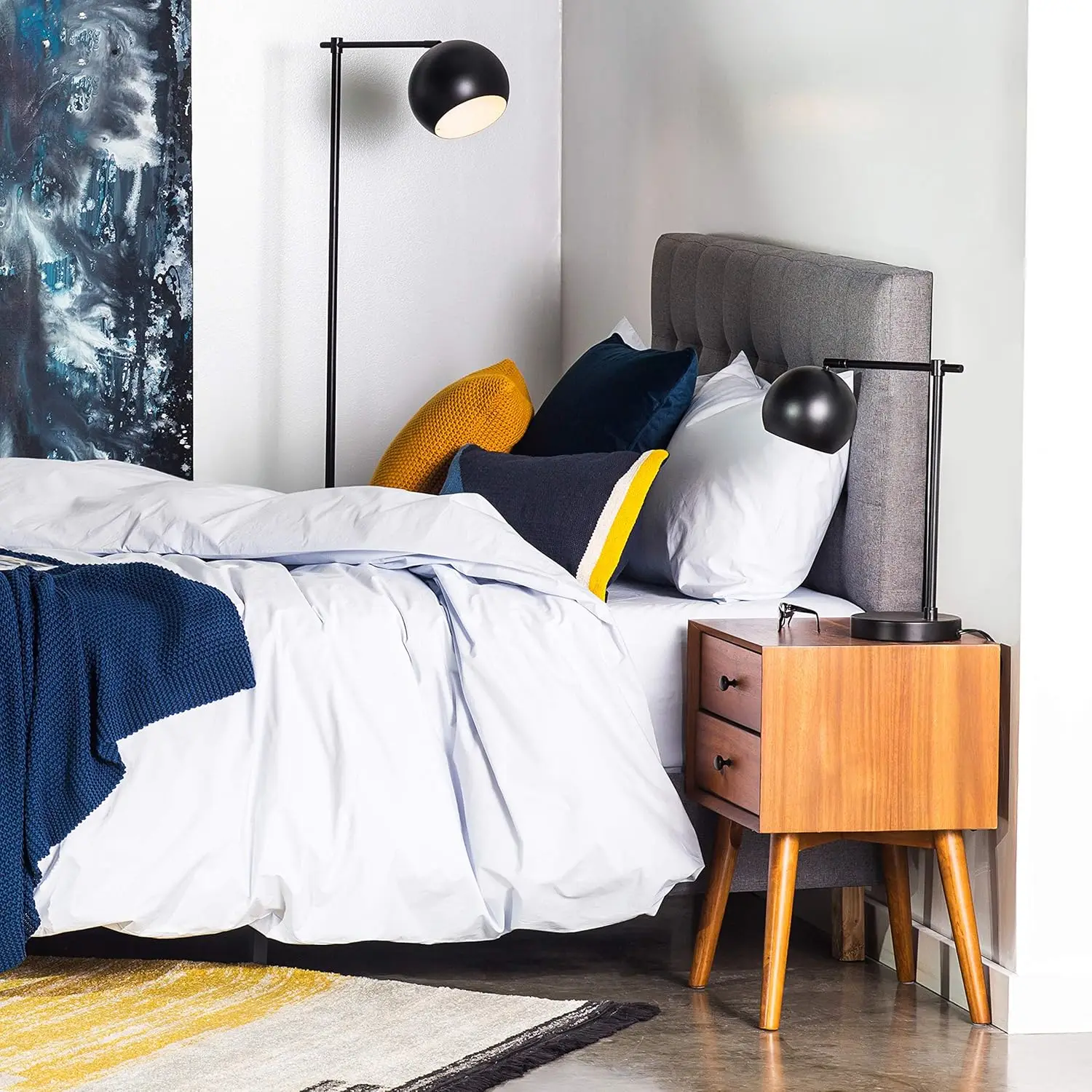 Edgemod Mid-Century Modern Nightstand – Solid Wood Bedside Table with 2 Drawers Acorn Walnut Finish 23.5" Tall