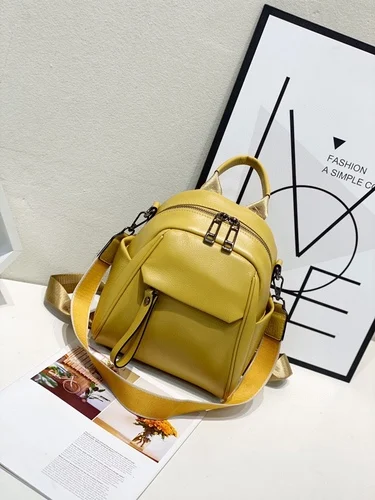 100% Soft Genuine Cow Leather Calfskin Women Backpack 2022 Top Layer Nature Cowhide Dual Function Backpack Yellow Ladies Bagpack 