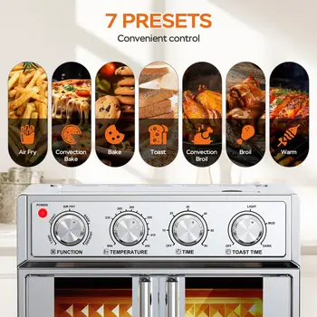 29.5 QT French Door Air Fryer Convection Toaster Oven, Extra Large 6 Slices, 1700W, Multifunction Oven for Air Fryer, Toast, Grill, Defrost, Bake, Time and Temperature Controls, Silver 2