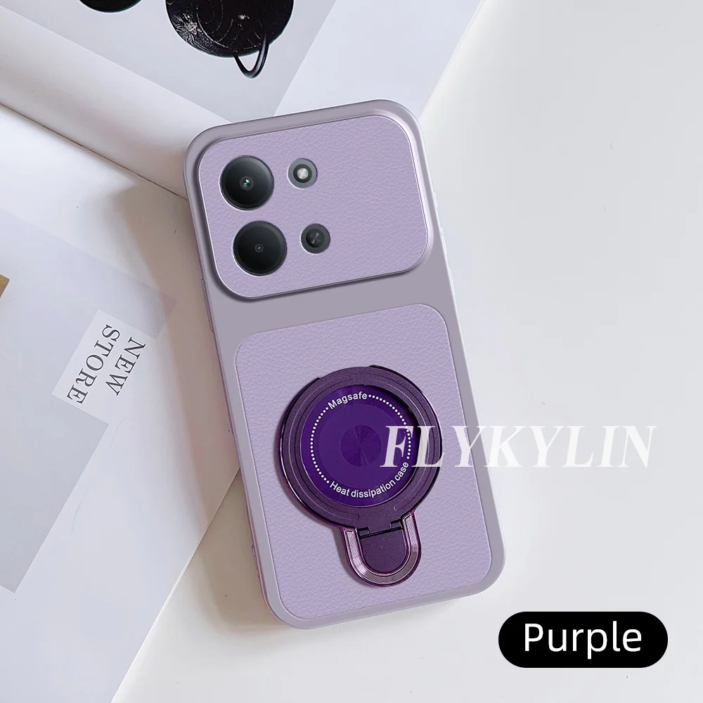 Anti-Drop Protective Shell with Lychee Leather Surface and Ultra-Thin Bracket
