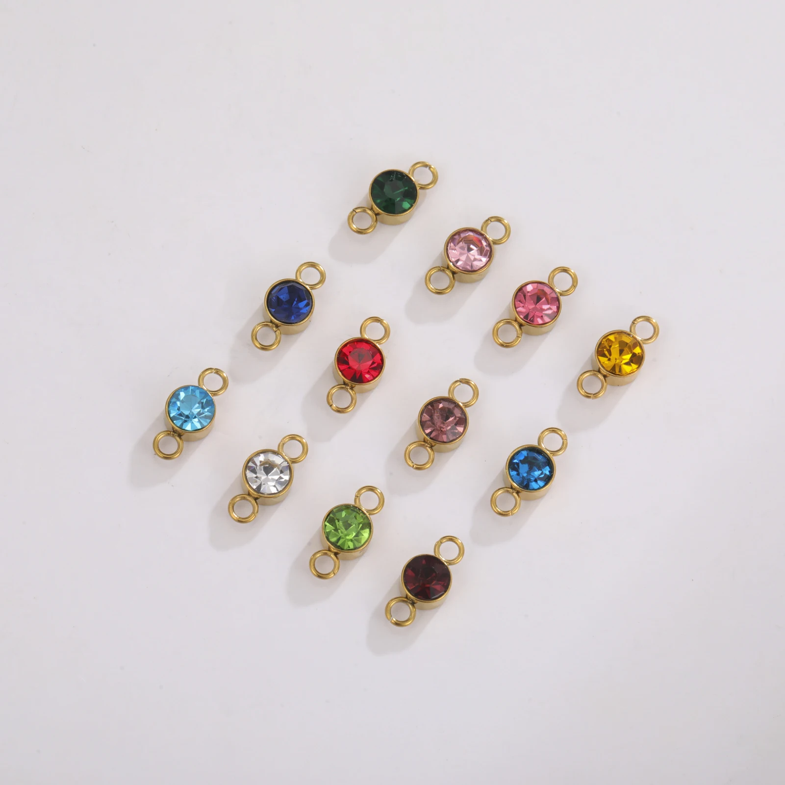 5 Stück/Set 5mm Geburtsstein-Anhänger mit 2 Löchern aus Edelstahl, Kristallanhänger für die Herstellung von Halsketten und Armbändern, DIY-Zubehör