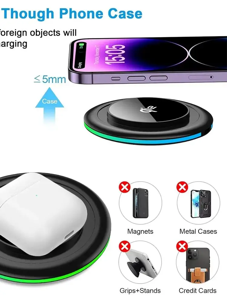 15W LED Wireless Charger Stand Fast Charging Station for iPhone 17 16 15 14 13 12 Pro Max 8 X XR Xiaomi Samsung Smartphones