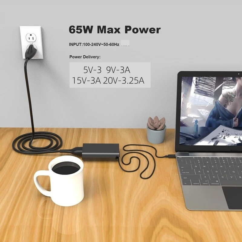 Dell Latitude 5530 5420 7420 7440 7340,Inspiron14 16,XPS13 7390 Chromebook 3100 충전기용 65W 유형/USB C 노트북 전원 어댑터