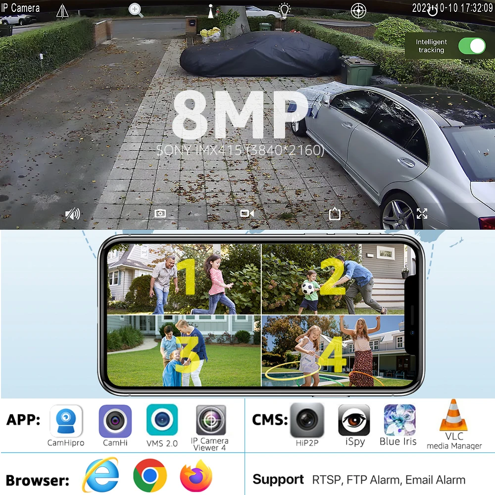 4K 8MP Outdoor Speed Dome IP Camera 5X 10X Optical Zoom Humanoid Tracking Wifi PTZ Camera 5MP Color Night CCTV Surveillance Came