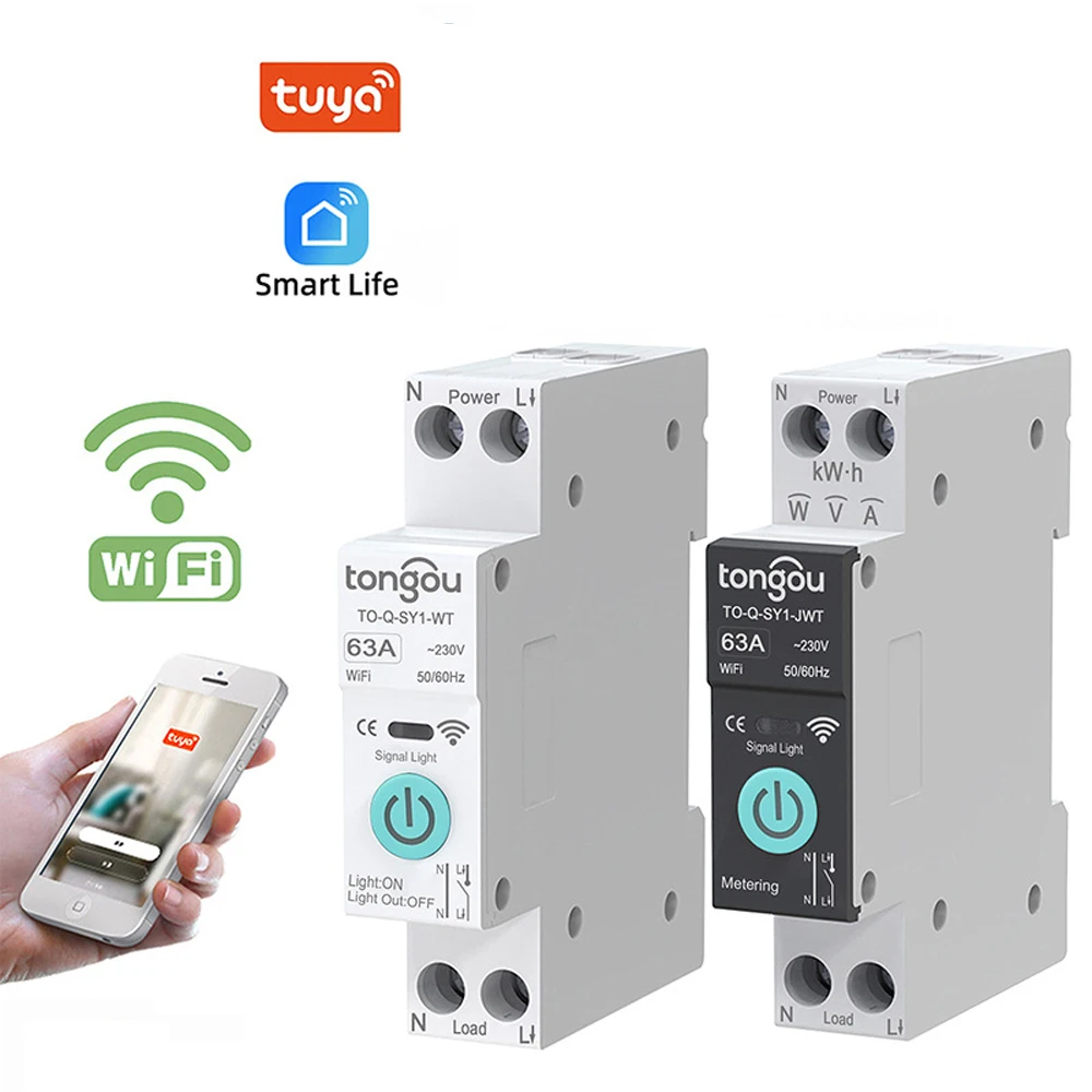 TUYA Wifi Smart Circuit Breaker 1P 6A 10A 16A 20A 25A 32A 40 50 63A Wireless Remote Control WiFi Switch--With/without Metering circuit breaker smart switch
