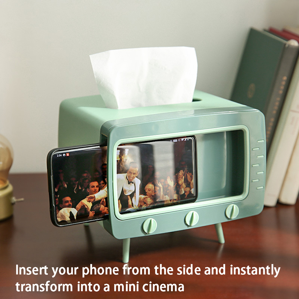 New TV Tissue Box Fun Cute Multi Functional Square Tissue Box Smartphone Phone Holder  for Living Room Night Stand Creative Gift