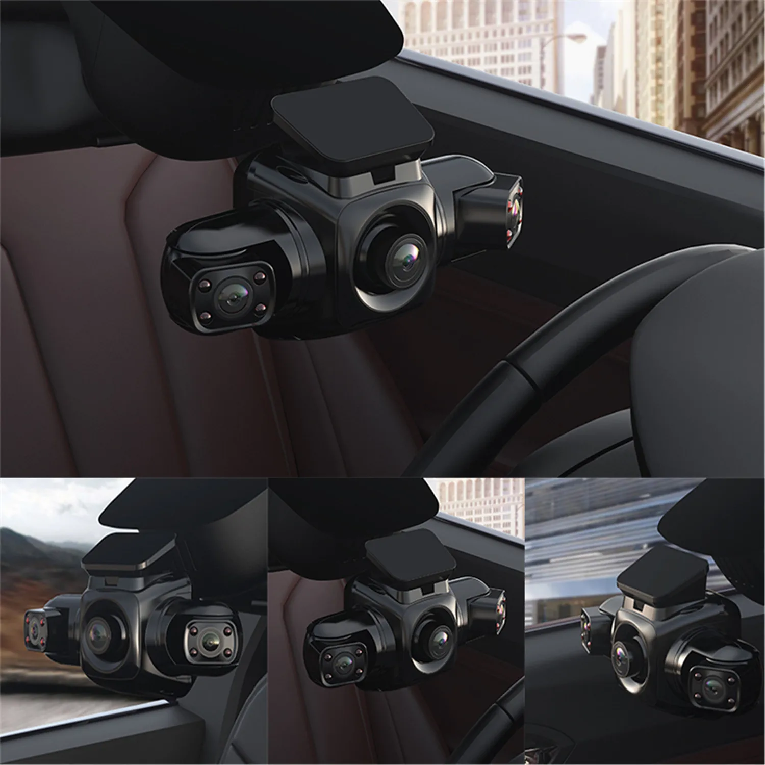 Rhorawill 4 Lens Dashcam Quad FHD 4x1080P Vorne, Links, Rechts und Hinten  Autokamera mit GPS 24H Parkmodus, Nachtsicht Dash Cam Auto, 150°Weitwinkel  WDR 3 Zoll …