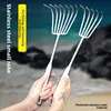 Stainl Steel Welded Handle Small Rake Garden Multi-Claw Loosen Soil Rake Seood Driving Garden Tool Metal Handheld 3