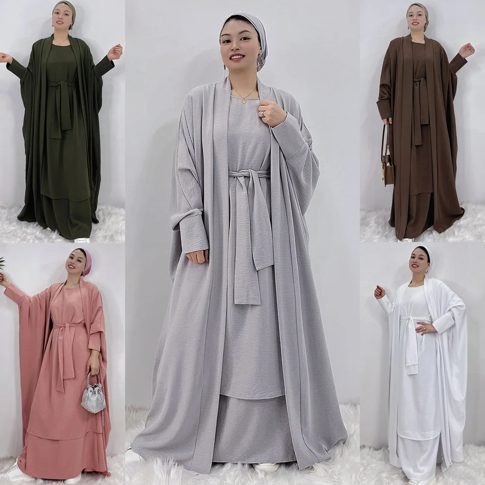 2-piece-matching-muslim-sets-hijab-dress-plain-eid-abayas-for-women-dubai-open-abaya-turkey-inner-dresses-african-islam-clothing