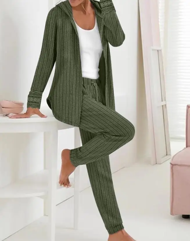 

Two Pieces Set for Women 2023 Autumn/winter New Fashion Casual Solid Lace Patch Hooded Top&drawstring Pants Set Daily Commuting