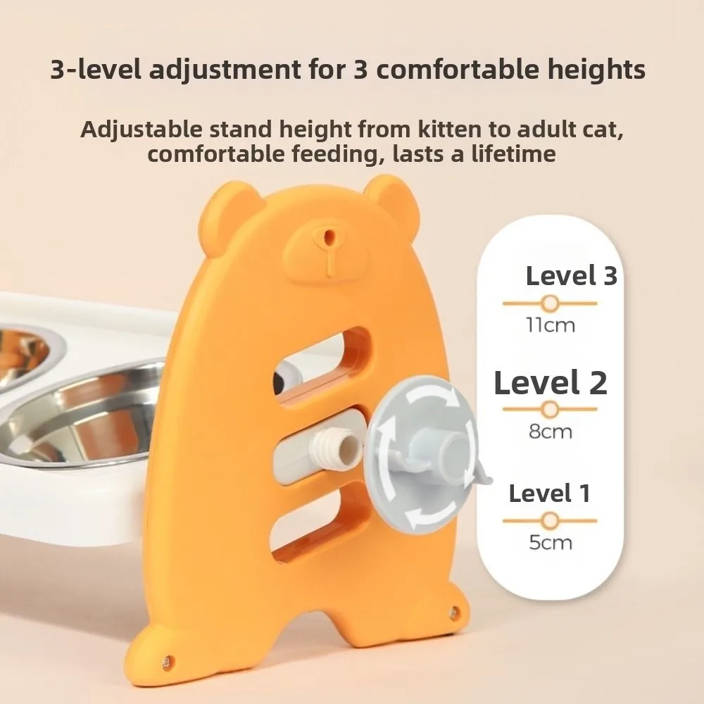 Double Bowls Pet High Footed Bowl 15 ° Slant Adjustable Height Cat Food Water Bowl Non-Slip Protect Cervical Spine
