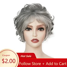 

GNIMEGIL Short Gray Synthetic Wigs for Women Glueless Curly Wig with Bangs Natural Looking Girl Hair Costume Wig Old Lady Wig