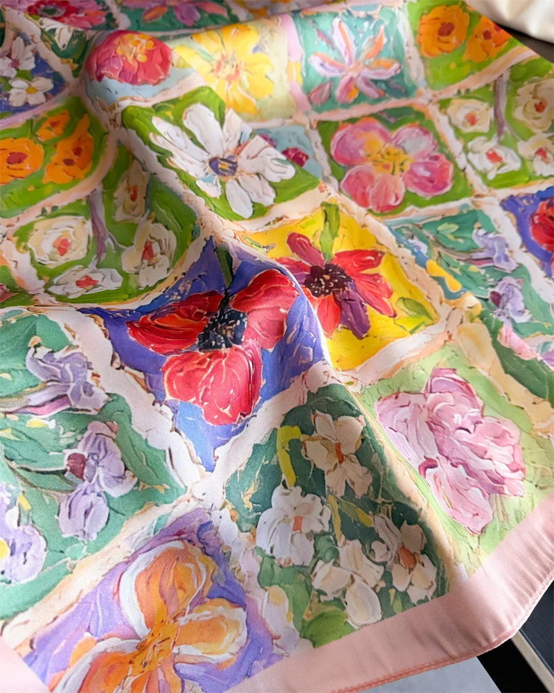 Neues Designer-Bandana aus Seide, quadratischer Schal für Damen, Satin-Tuch, Hijab, Haarband, luxuriöses Kopftuch, 70*70cm, Echarpe – Detail 8