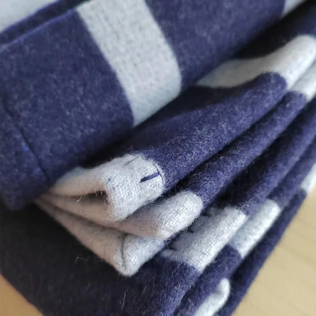 100% Gyapjú Csíkos Takaró Kendő 140*180 Cm -Es Kanapé Dobás Otthoni Dekoráció Meleg Kék Lágy Ágytakaró Szálloda Irodai Napfény - Image 5