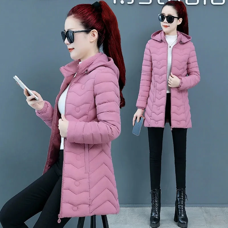 Women Hooded Winter Jacket 2023 Korean Thicke Down Cotton Clothes Middle-Aged Female Coat Mother Warm Long Outwear