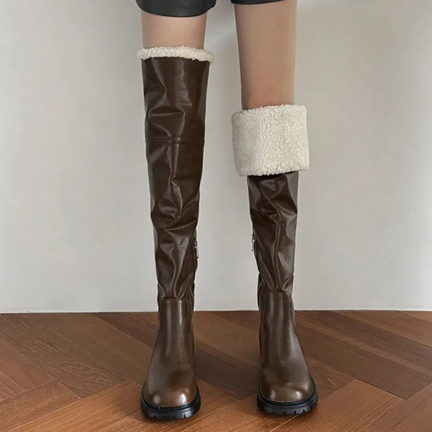 

ENMAYER Women Over The Knee Boots Winter Warm Snow Boots Thick Heels Side Zipper Fashion Design Brand High Boots Shoes Woman New