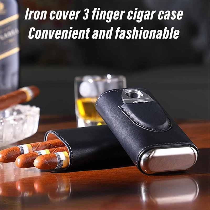Leather Cigar Case-Three-Finger-Cedar Wood Lining Travel Humidors for Cigars-Cigar Accessories cigar case