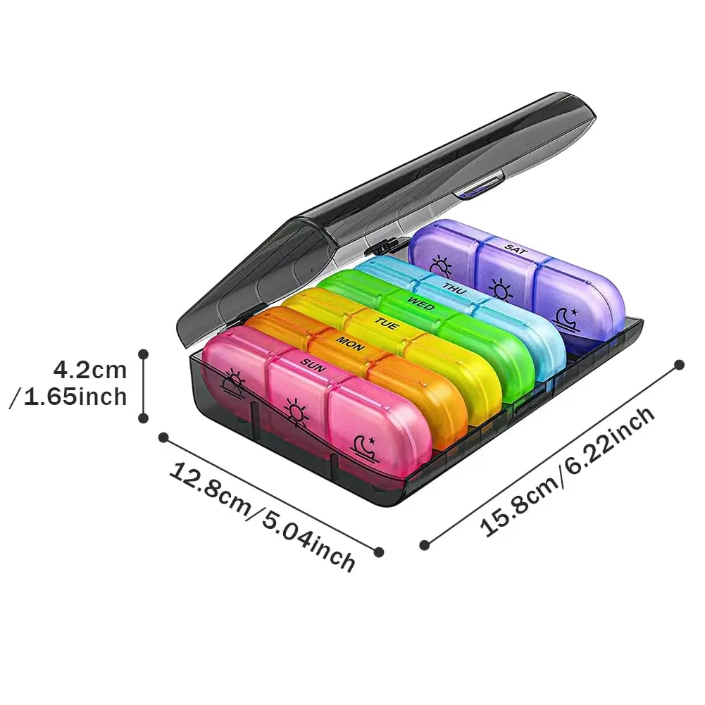 Weekly Portable Pill Box 7 Days with 3 Separate Compartments for Medications Vitamins Compartments Medicine Organizer First Aid