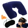 Inflatable Pillow Travel Flight Neck U Rest Air Cushion+ Eye Mask + Earplug 1