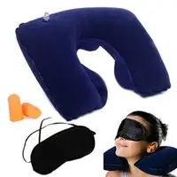Inflatable Pillow Travel Flight Neck U Rest Air Cushion+ Eye Mask + Earplug 1