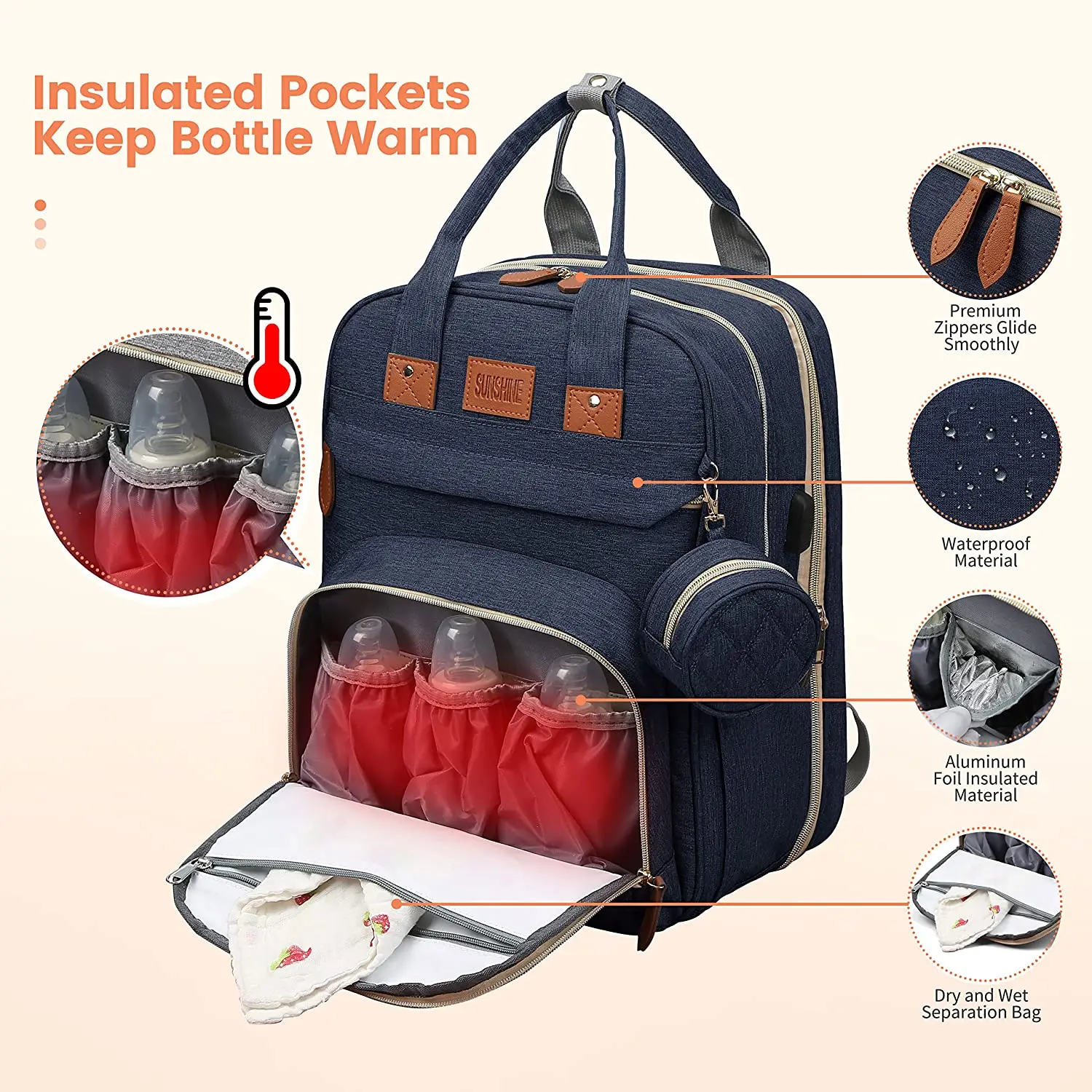 Ohotter Sacs à Dos à Langer pour bébé, 3-1 Sacs à Couches, Sac Bébé Avec  Station à Langer et Grande Capacité, Lit Bébé Pliable de Voyage Pour Filles  et Garçons (Gris) 