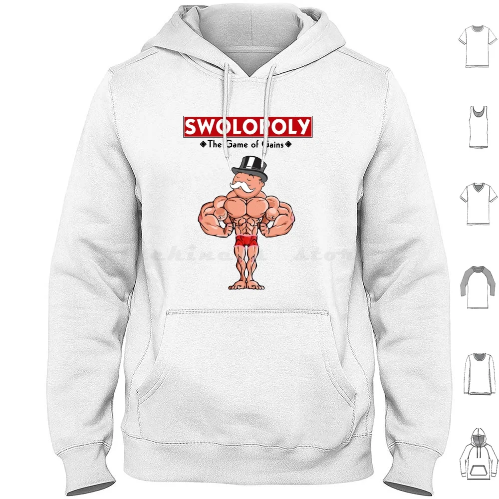 Swolopoly: Il Gioco Dei Guadagni Felpe Con Cappuccio Manica Lunga Palestra Sollevamento Pesi Bro Pesi Liberi Allenamento Powerlifting Palestra
