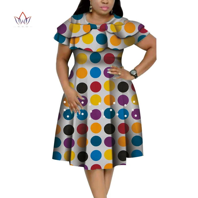New Bazin Riche African Ruffles Collar Dresses for Women Dashiki Print Pearls Vestidos Clothing WY4401 | Тематическая одежда и