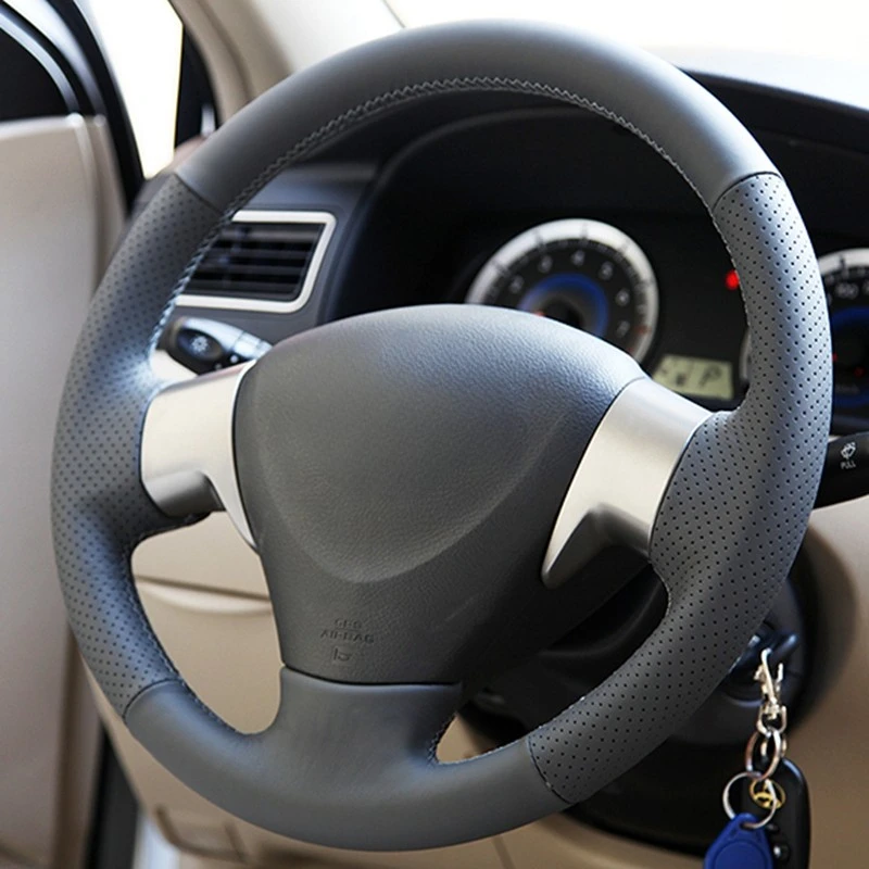 GNUPME 인조 가죽 핸드 스티치 블랙 자동차 핸들 커버 Toyota Corolla 2006-2010 Matrix 2009 Auris 2007-2009