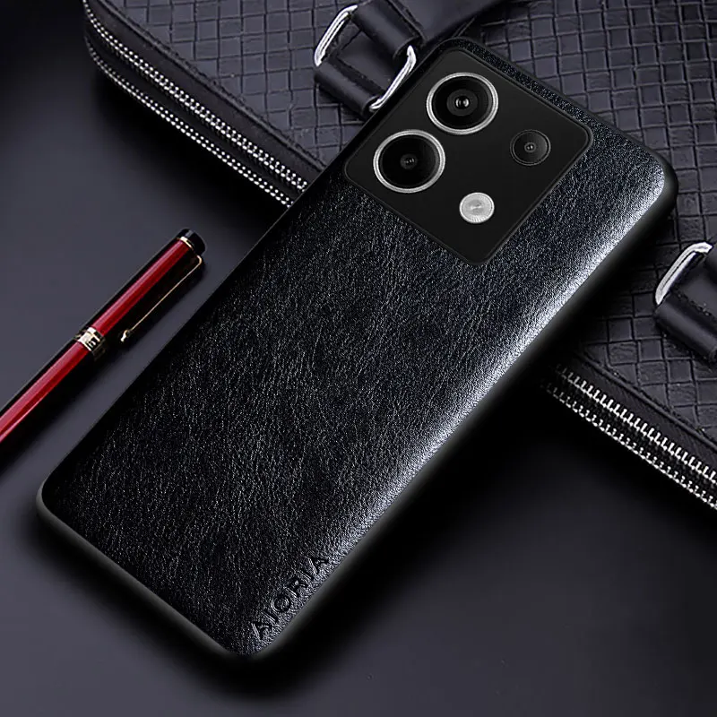 Elegant Leather Business Phone Case - Solid Color Soft TPU & Hard PC Cover