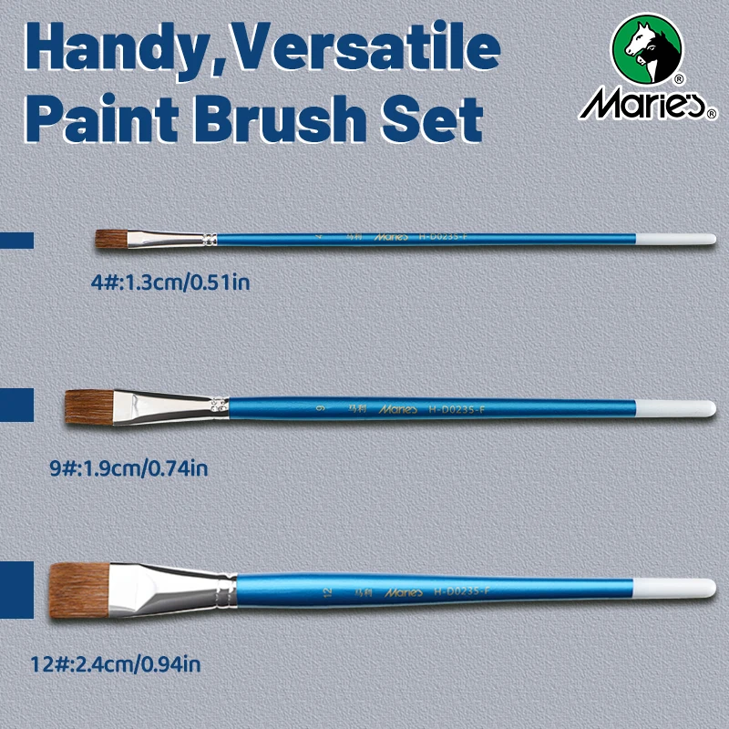 Marie's 3pcs Soft Hair Flat Paint Brush Set for Oil,Acrylic,Gouache,Watercolor,Crafts,Models,Rocks,Canvas for Artists,Hobbies 6