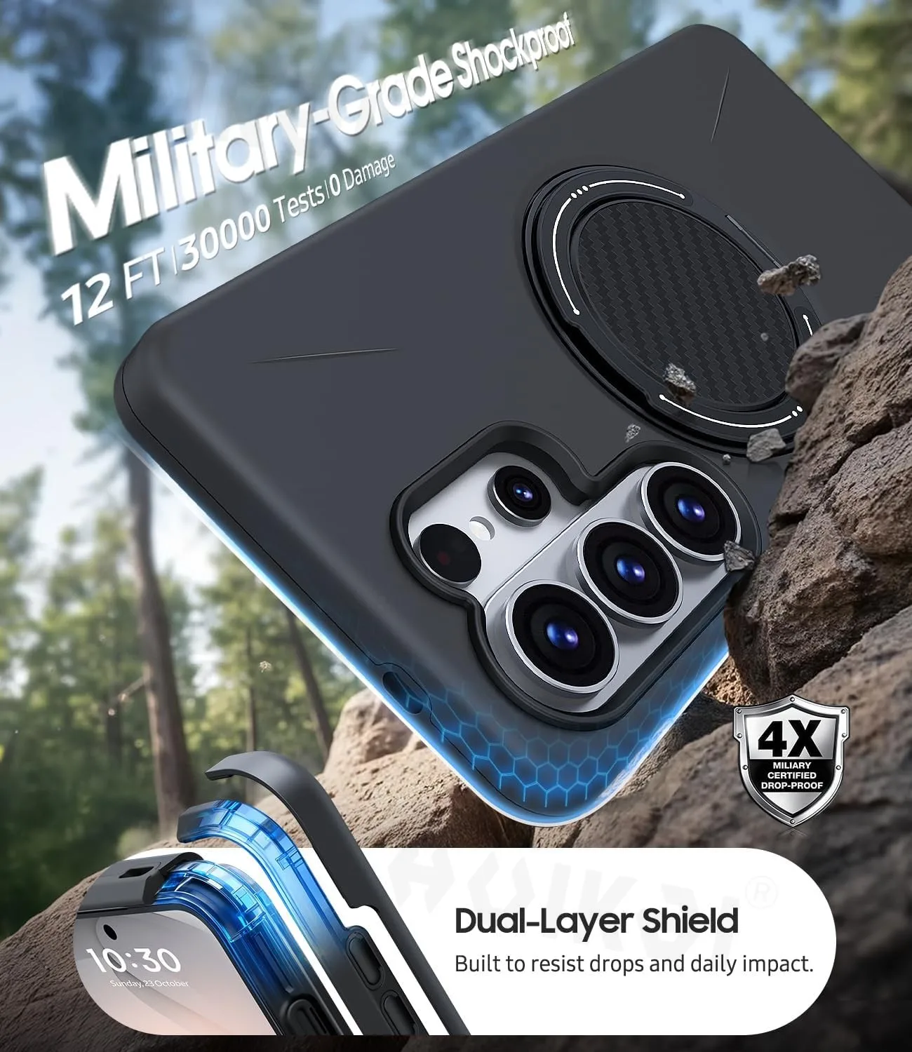 Dual Layer Magnetic Shockproof Phone Case with Ring Holder Stand & Kickstand