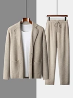 Men' 100% Cashmere Sweater Coat Cashmere Pants Suit Autumn Winter Thick Soft Warm Cashmere Knitwear Smart Casual Cashmere Suit 1
