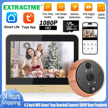 Extractme Telecamera per campanello intelligente Wifi da 4,3 pollici Tuya 1080P Telecamera spioncino per porta Full HD con campanello di rilevamento PIR Видеогла Poi