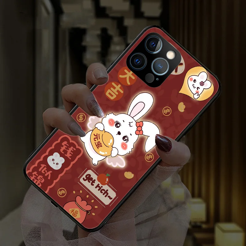 

2023 New Rabbit Year LED Lighting Up Mobile Back Cover Phone Case For Samsung S20 S21 S23 Plus Ultra Note 10 20 A21S